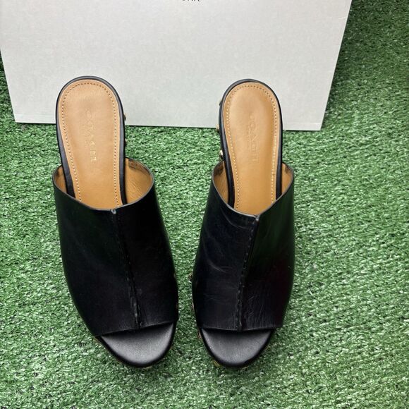 NEW COACH Helena platform open toed heels Y2K Clog Mules Wood Size 6B VTG - Picture 7 of 9